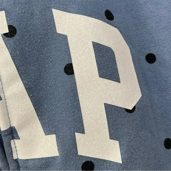 GAP Full Zip Hoodie Sweatshirt Girls XXL 14-16 Blue Polka Dot Pockets - Picture 6 of 7